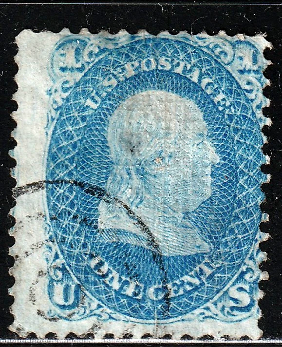 #92 US 1 CENT BLUE FRANKLIN W/F GRILL-USED-N/G-FINE-V/F - Image 1 of 1