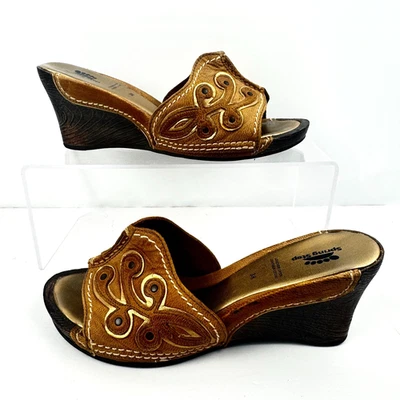 Spring Step Jasper Womens Leather Wedge Tan Golden Sandals 38/7-7.5 Geometric - Image 1 of 4