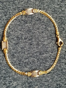 18ct Gold Solid Curb Bracelet With White Gold And Diamond Inserts - Picture 1 of 4
