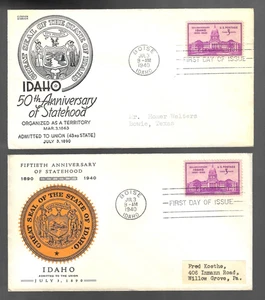 2 1940 Idaho Statehood FDCs; Anderson/Linprint cachets; Scott 896 - Picture 1 of 2