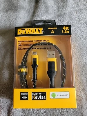 DeWALT 4 ft. Micro-USB KEVLAR Reinforced Braided Cable 131 1360 DW2 Android NIB - Image 1 of 4