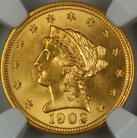 1902 Liberty $2.50 Quarter Eagle Gold Coin, NGC UNC Details (Improperly Cleaned) Cover