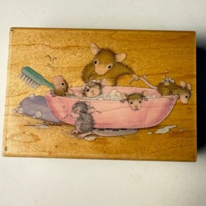 Bathing Babies~Amanda~House Mouse~Rubber Stamp~4.5"X 3"~Stampabilities HMLR1033 - Picture 1 of 7