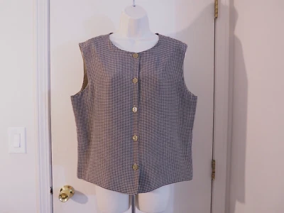 Nuevo Chaleco CASUAL CORNER Negro/Beige 100% Seda Pata de Gallo Cuello Redondo Forrado Talla 16 Foto 1 de 3