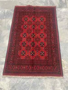 Genuine Afghan Turkmen Bokhara Hand Knotted Red & Black Wool Area Rug 99x153cm - Picture 1 of 3