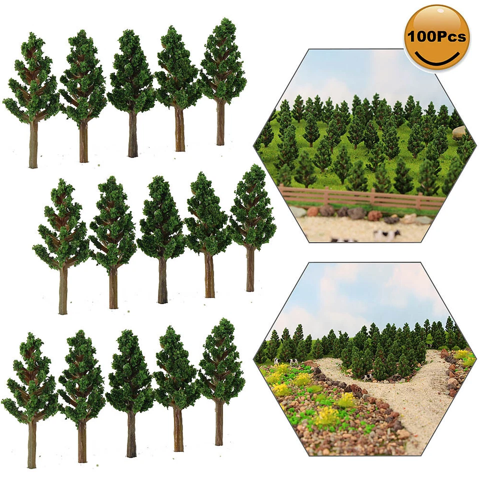 100pcs 1:220 Model Pine Trees Green For N Z Scale Model Train Layout 35mm S3812 - Image 1 of 4