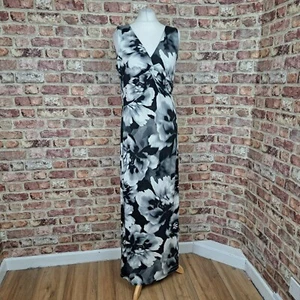 Maxi abito Windsmoor nero bianco floreale UK 12 vestibilità svasata maglia vita increspata - Foto 1 di 12