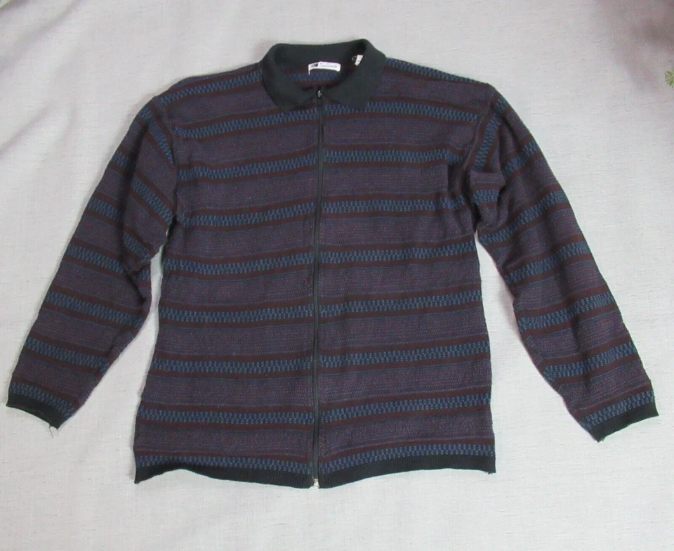 Vintage Ron Chereskin Sweater Men XL Striped Zip Cosby Grandpa Made in Italy 90s Foto 1 de 4