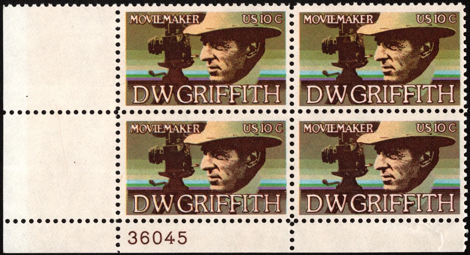 US Stamp Scott # 1555 Plate Block Mint NH - 10 Cents D.W. Griffith Moviemaker - Image 1 of 1