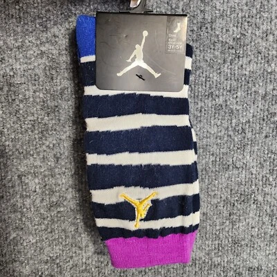 NEW Air Jordan Big Girls Flashy Gold Jumpman 23 Stripe Check Crew Socks 3Y-5Y - Image 1 of 4