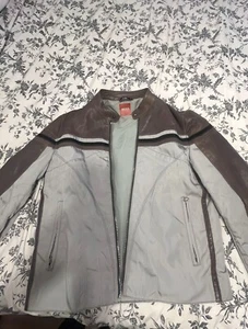 Hugo Boss Men's Zip Black Leather Motorcycle Jacket Medium Vintage - Picture 1 of 5