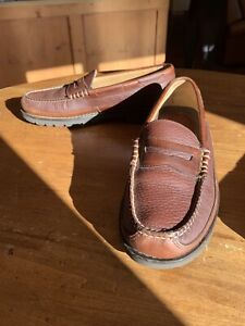L L Bean Brown Pebble Grain Beef Roll Penny Loafers Lug Sole 10.5 D