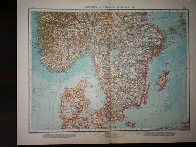 DOUBLE-PAGE MAP-SWEDEN,NORWAY, SOUTH, 115-116 , ANDREE GREAT WORLD ATLAS- 1914 - Image 1 of 2