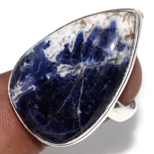 925 Silver Plated Sodalite Ethnic Ring Handmade Gemstone Jewelry Size Us 9 GW - Picture 1 of 3