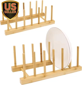 2-Piece Vertical Wooden Plate Rack, Dish Rack, Pot Lid Rack, Kitchen Storage Rac - Picture 1 of 6