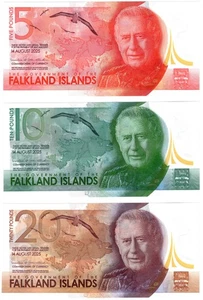 2025 Falkland Islands 5, 10, 20 Pound P20, 21, 22 Banknote UNC Full Set Polymer - Picture 1 of 4
