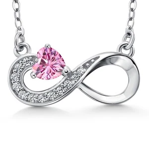 925 Sterling Silver Pink Moissanite Infinity Pendant Necklace For Women (0.37 - Picture 1 of 6