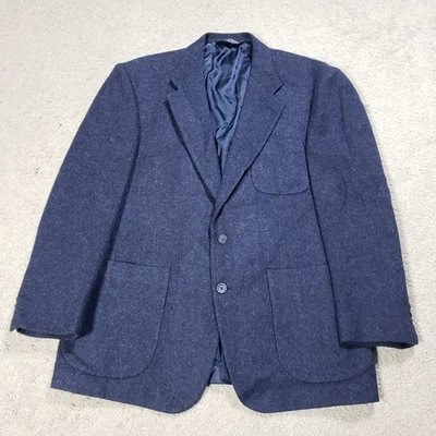 Vintage Lands End Sport Coat Mens 44R Blue TWEED WOOL Blazer Suit Jacket Navy - Image 1 of 4
