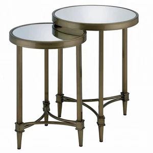 Aditya 18" Wide Brass and Mirrored Nesting End Tables Set of 2 - Picture 1 of 1