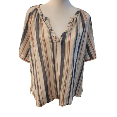 Top túnica para mujer CASLON a rayas cuello en V XL mezcla de lino pulóver Foto 1 de 4