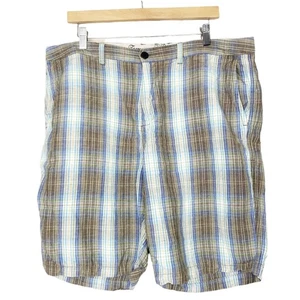Tommy Bahama Brown Blue Plaid Linen Blend Shorts Sz 38 - Picture 1 of 6