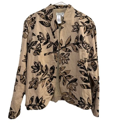 Coldwater Creek льняной цветочный аппликация куртка блейзер открытый большой L осень коттедж - Изображение 1 из 4
