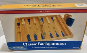 FAO Schwarz Classic Backgammon Game BAMBOO Folding Case NEW ... See Picture - Picture 1 of 14