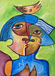 Kisses in Colors - Original Acrylic Painting on Canvas Signed + Certificate - Picture 1 of 6