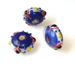 Qty. 5 - 20 x 10mm Bumpy Blue Multi Lampwork Glass Beads w/ 3mm Hole. - Picture 1 of 1