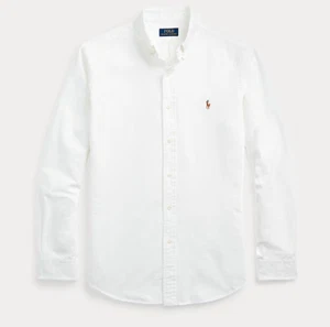 Mens Classic Oxford Button Down Long Sleeve Shirt- WHITE - Picture 1 of 3