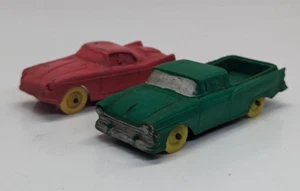 Vtg 2 Auburn Rubber Company Red Green Toy Cars Four Wheels Truck - Picture 1 of 15