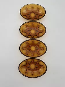 Vintage Amber Glass Oval Cut Glass Plates X 4 - Picture 1 of 13