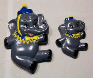 Circus Elephants Pair Ceramic/Chalkware Wall Hanging Mom & Baby - Picture 1 of 2