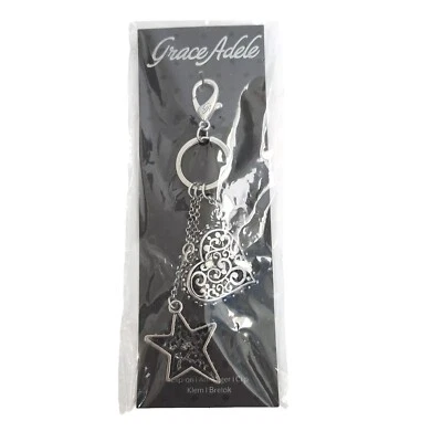 Grace Adele Tendril Dijes Clip En Llavero FOB Cartera Bolso Colgador Corazón Plateado  Foto 1 de 4