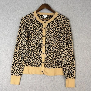 J.Crew Cardigan Women Small Black Animal Print Button Front Casual Classic Chic - Picture 1 of 9