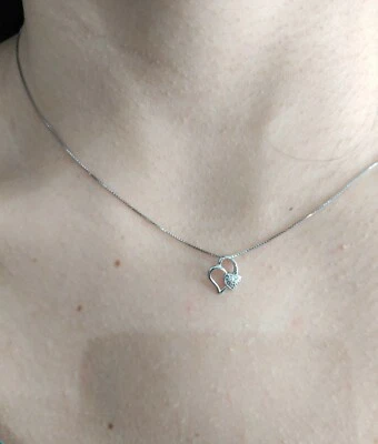 COLLANA A CUORE CON ZIRCONI BIANCO CATENINA A 45 CM IN ARGENTO 925 RODIATO CH14 - Immagine 1 di 3