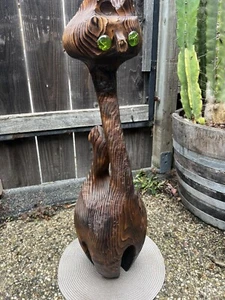 Vintage Mid Century 32" Witco? Inspirierte Tiki Holz geschnitzt Katze Skulptur grünes Auge - Bild 1 von 18
