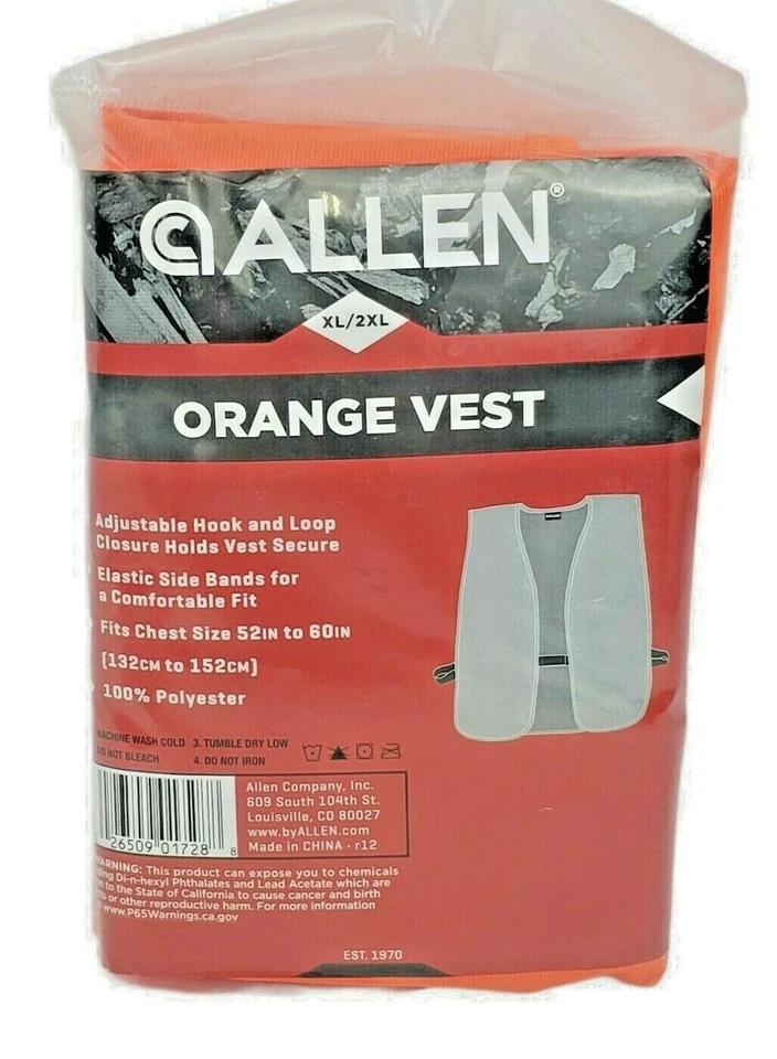 ALLEN 15756A Orange Safety & Hunting Vest Size XL / 2XL Fits 52-60" Chest NEW - Image 1 of 1