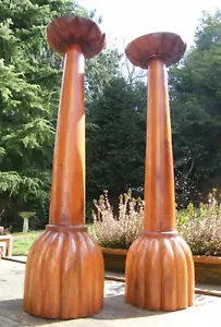 A LARGE PAIR OF  CARVED WOODEN CHURCH PRICKET CANDLESTICKS - Picture 1 of 13