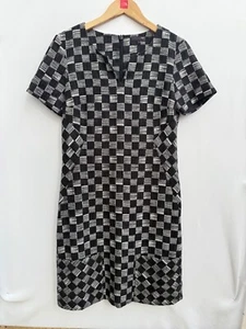 Next Tall Checkerboard Linen Blend Short Sleeve Tunic Dress Black White Size 12T - Picture 1 of 13