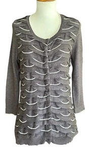 Anthropologie Sparrow Brown Scalloped 3/4-Sleeve Snap Closure Cardigan Sz M - Picture 1 of 12