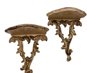Vintage Ornate Wall Sconce Shelves Set Of 2 Shabby Chic Style Decor - Picture 1 of 9