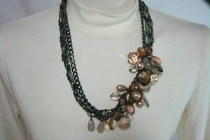 New Directions Fashion Halskette Gun Metal Kette Kunstperlen Acrylperlen Neu - Bild 1 von 6