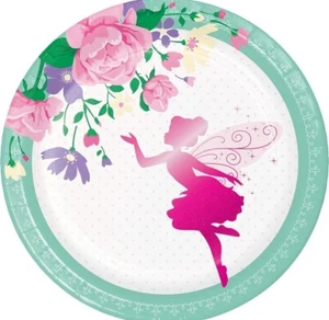 Floral Fairy Sparkle Pink Pixie Girl Kids Birthday Party 7" Paper Dessert Plates - Picture 1 of 1