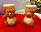 Cute Chef Apron Teddy Bear Salt and Pepper Shakers Pottery Set