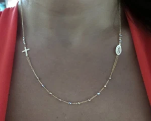 COLLAR CUENTAS ROSARIO ORO AMARILLO 14K 585 ORO SÓLIDO LONGITUD AJUSTABLE - Imagen 1 de 8