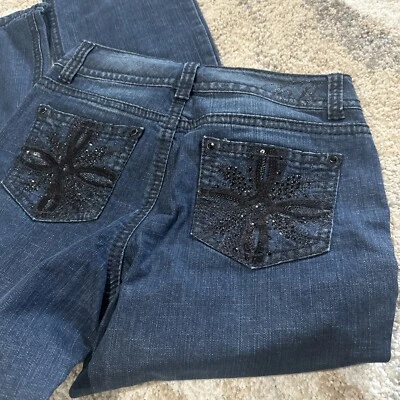 Code Bleu Jeans Annette Size 10 jeweled Boot cut Womens Dark Fancy Pockets New - Image 1 of 4