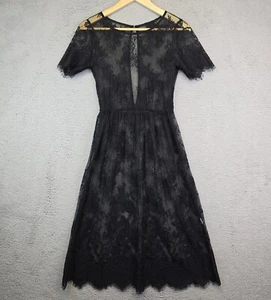 Whimsigoth Sheer Lace Dress Womens S Party New Year Witchy Mesh Scalloped Midi - Picture 1 of 18