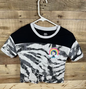 Justice Girls Medium 10 Black White Zebra Stripe Rainbow Shirt Short Sleeve Top - Picture 1 of 4