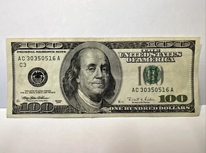 Series 1996 ~ US One Hundred Dollar Bill $100 ~ Philadelphia AC 30350516 A - Picture 1 of 2